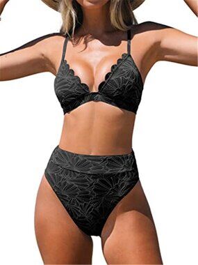 Womens Two Piece Bikini Set Wrap Front V Neck High Waisted Swimsuit Cross Back